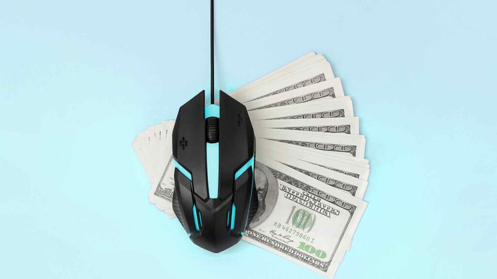 Gamer Maus auf Dollarscheinen