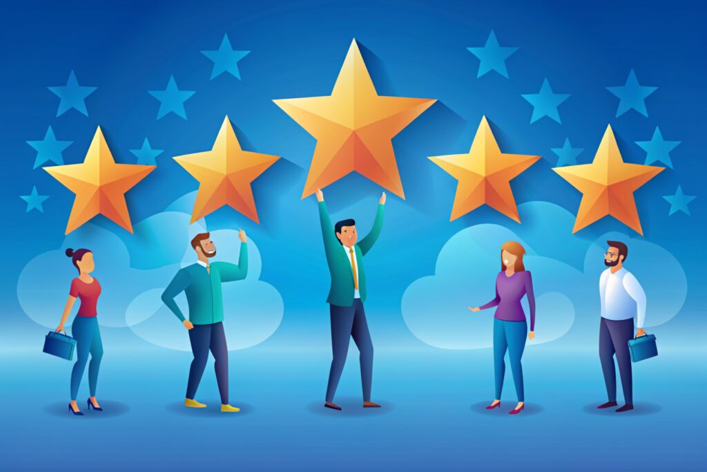 3D People with stars - modern vector in 3d style