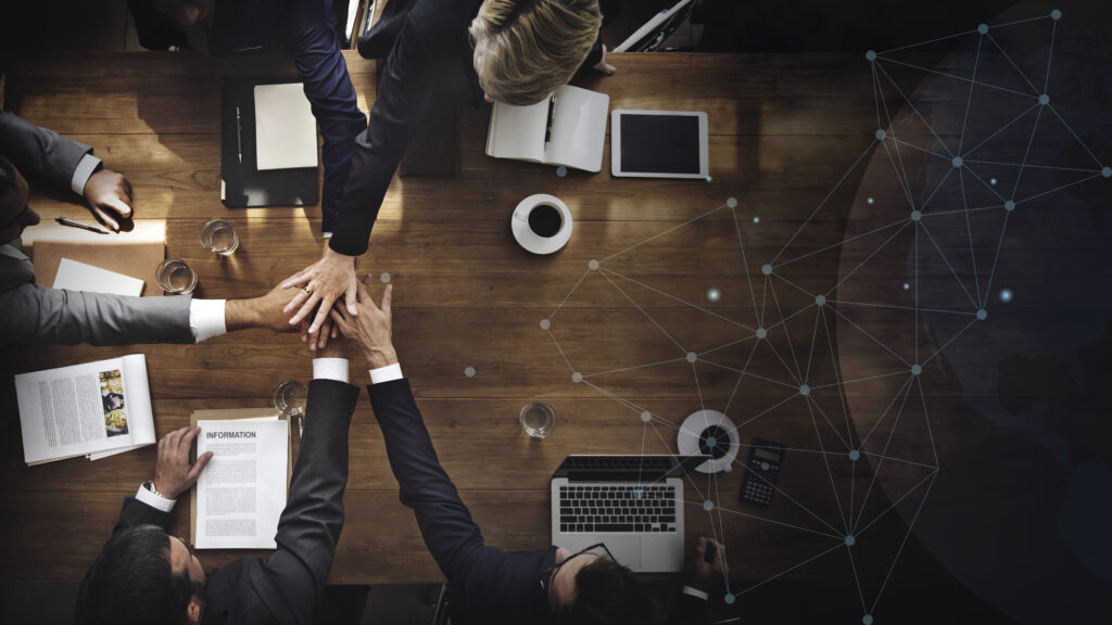 aerial view of a business team