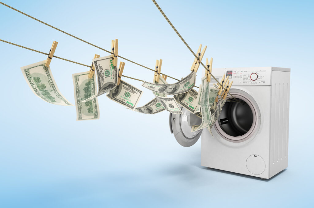 concept of money laundering dollar money bills on roupe 3d ender