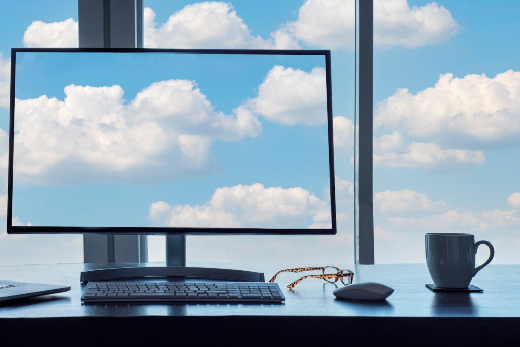 conceptual cloud computing desk with computer key 2022 11 14 06 53 08 utc