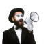 man holding megaphone make loud noise